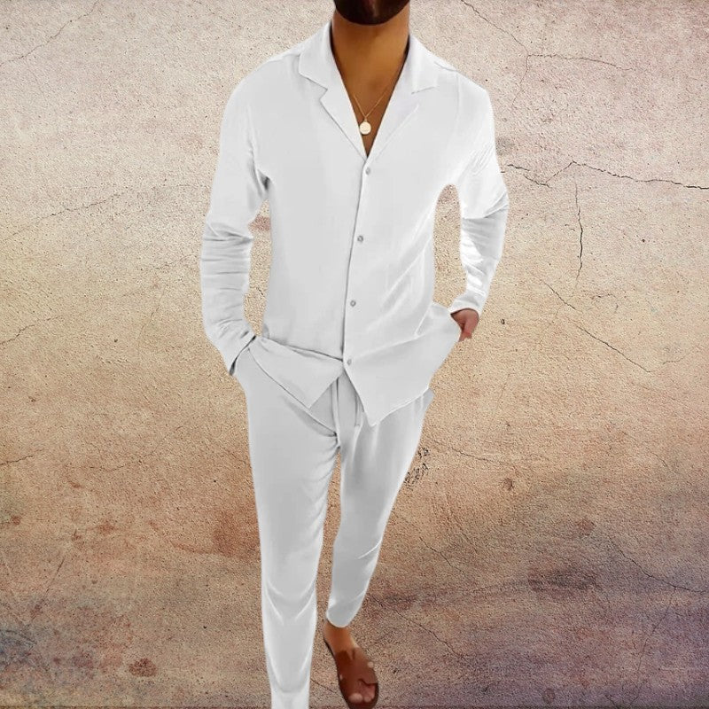 Completo da Uomo Due Pezzi a Maniche Lunghe con Colletto e Scollo a V | Pantaloni a Gamba Diritta