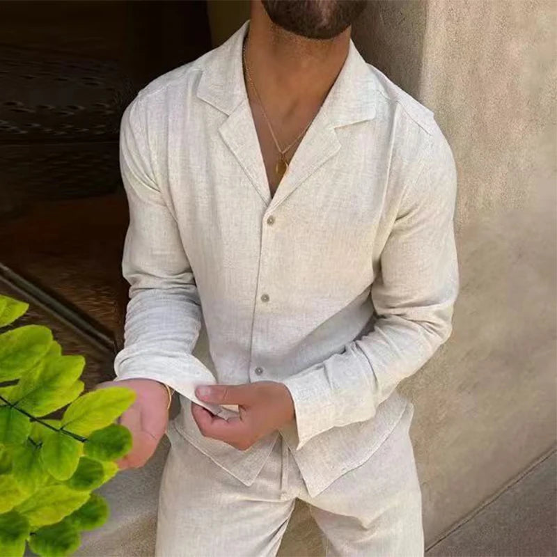 Completo da Uomo Due Pezzi a Maniche Lunghe con Colletto e Scollo a V | Pantaloni a Gamba Diritta