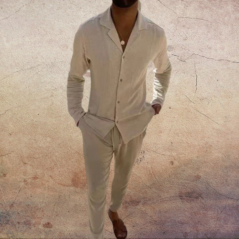 Completo da Uomo Due Pezzi a Maniche Lunghe con Colletto e Scollo a V | Pantaloni a Gamba Diritta