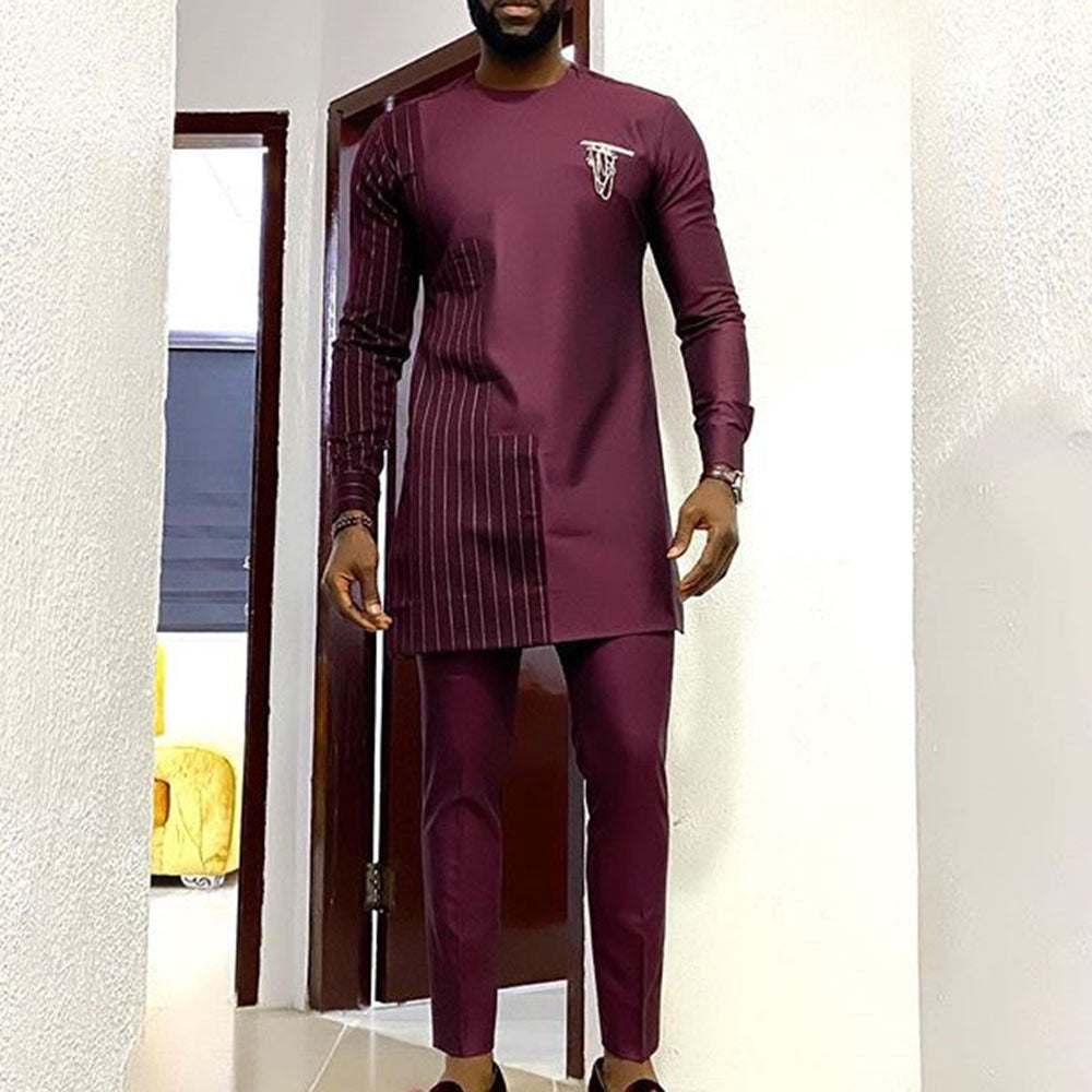 Completo Dashiki da Uomo: Maglia Tradizionale a Maniche Lunghe e Pantaloni Slim Fit