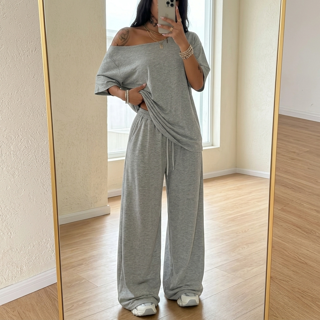 Completo due pezzi con scollo barchetta
