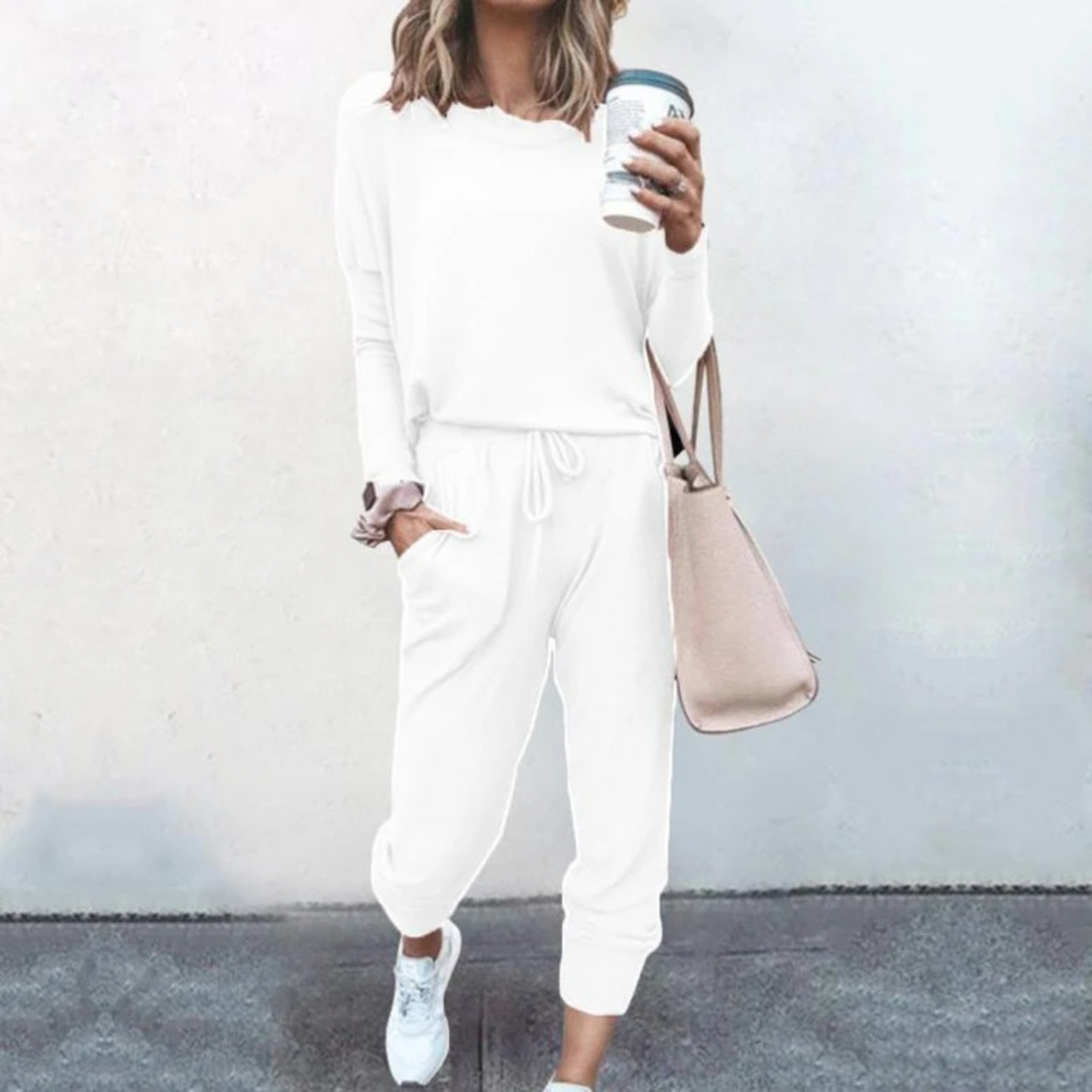 Completo due pezzi da donna a maniche lunghe con coulisse in vita