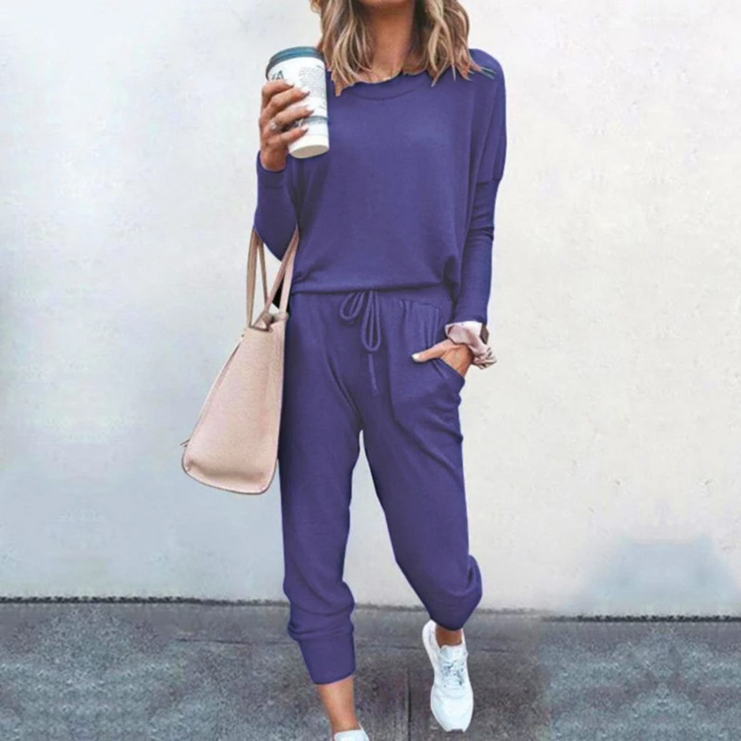 Completo due pezzi da donna a maniche lunghe con coulisse in vita