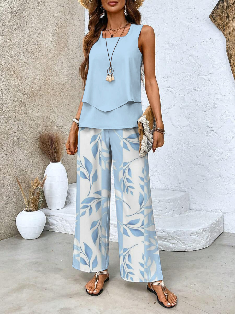 Completo Elegante da Donna con Motivo Floreale e Pantaloni Comodi