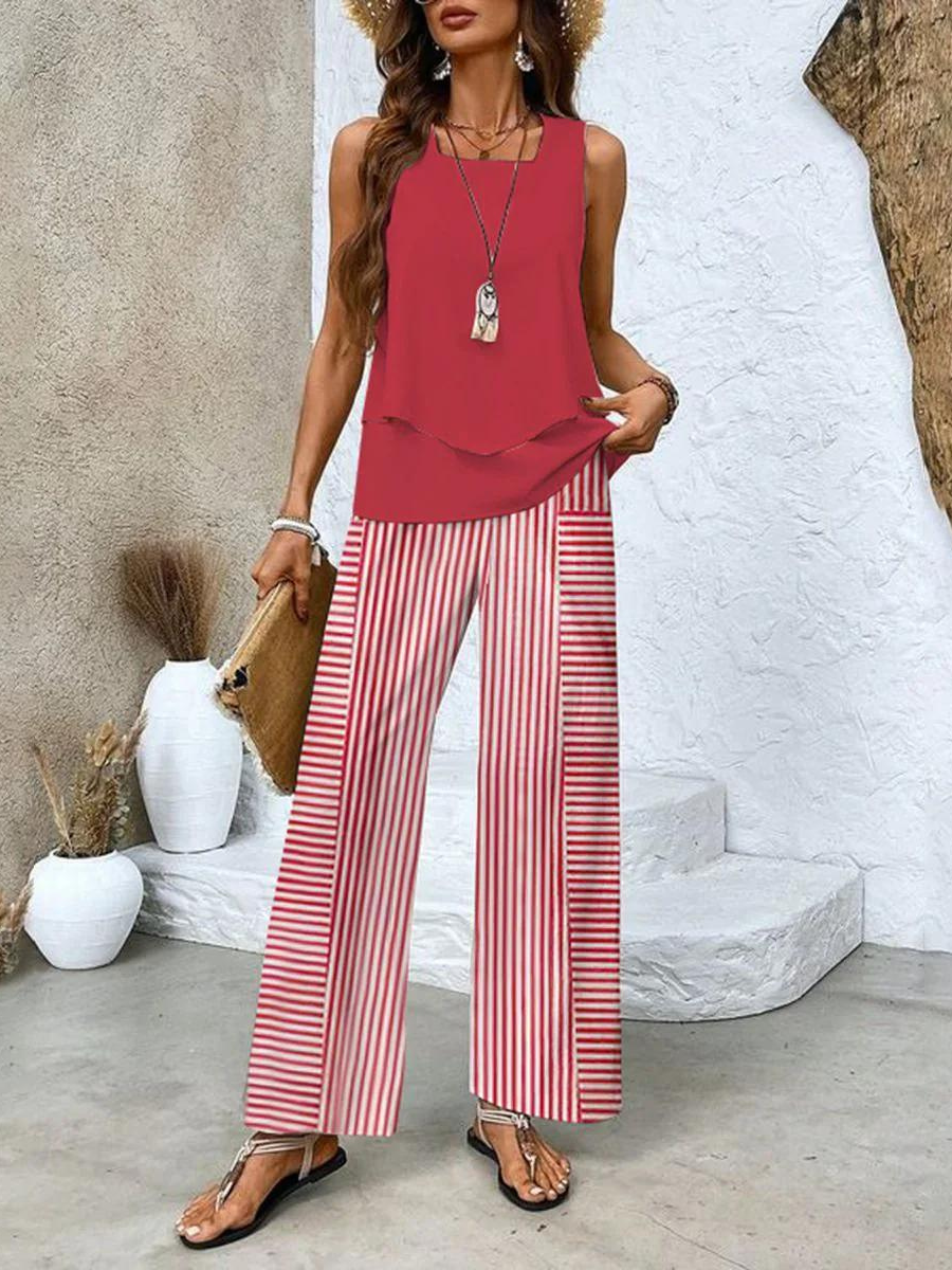 Completo Elegante da Donna con Motivo Floreale e Pantaloni Comodi