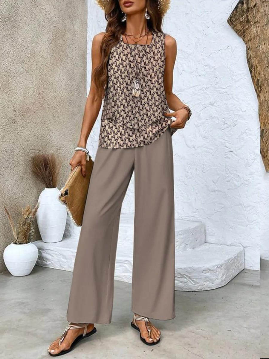 Completo Elegante da Donna con Motivo Floreale e Pantaloni Comodi