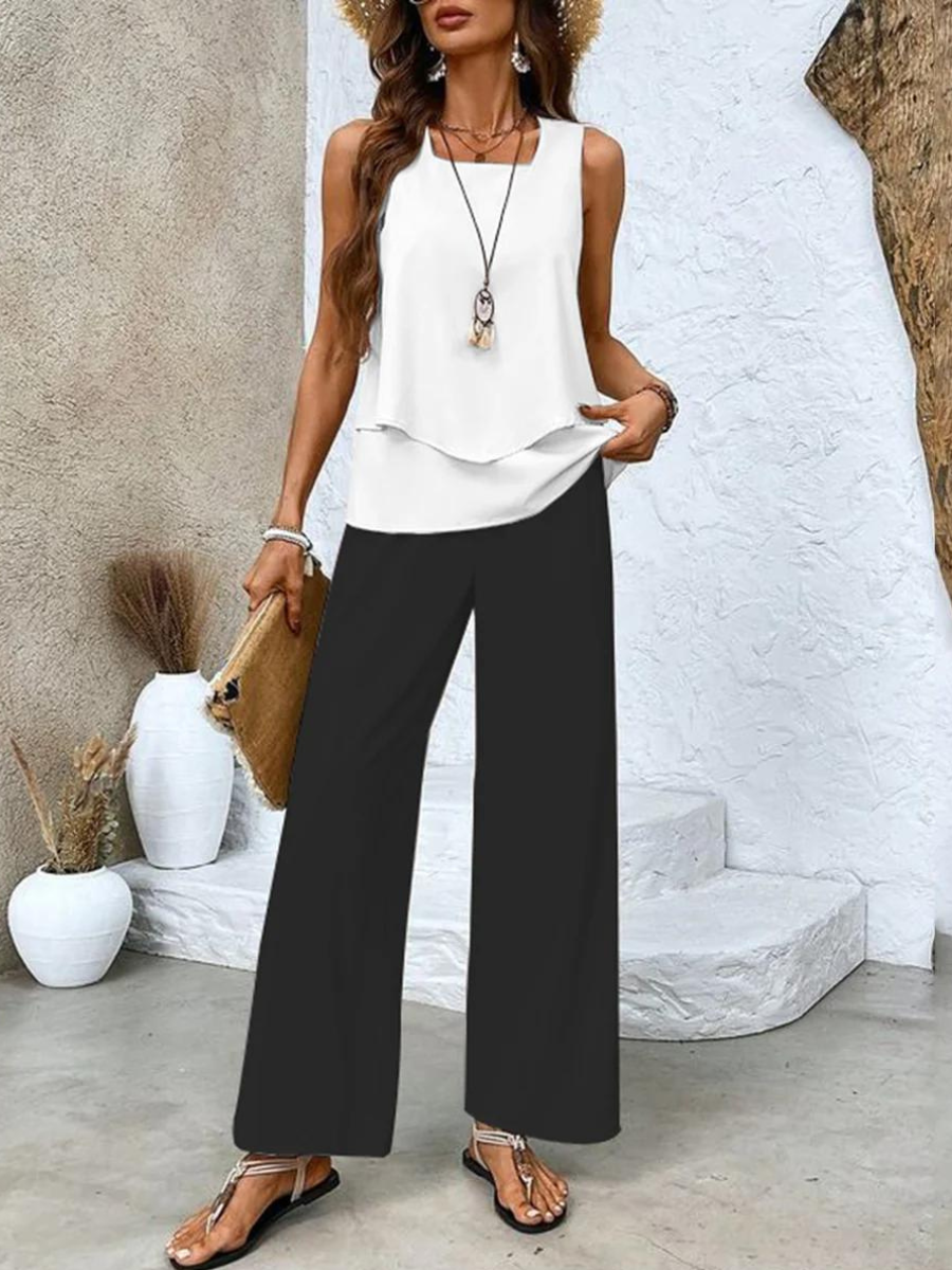 Completo Elegante da Donna con Motivo Floreale e Pantaloni Comodi