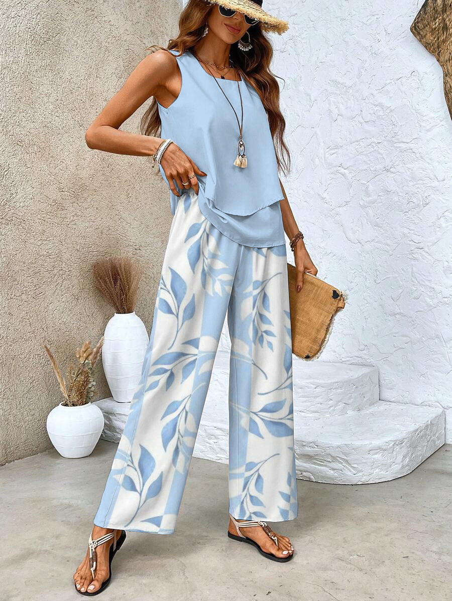 Completo Elegante da Donna con Motivo Floreale e Pantaloni Comodi