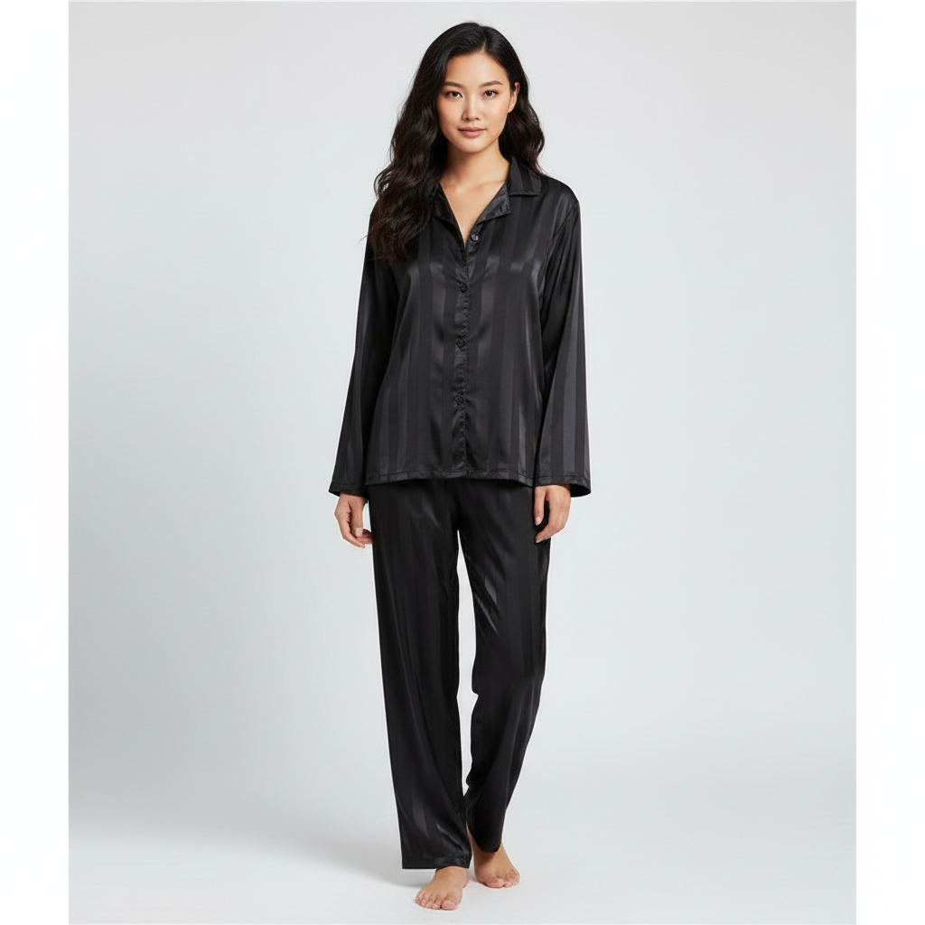 Completo elegante da donna in raso con top e pantaloni lunghi