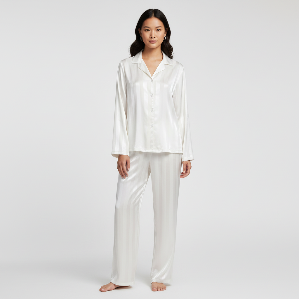 Completo elegante da donna in raso con top e pantaloni lunghi