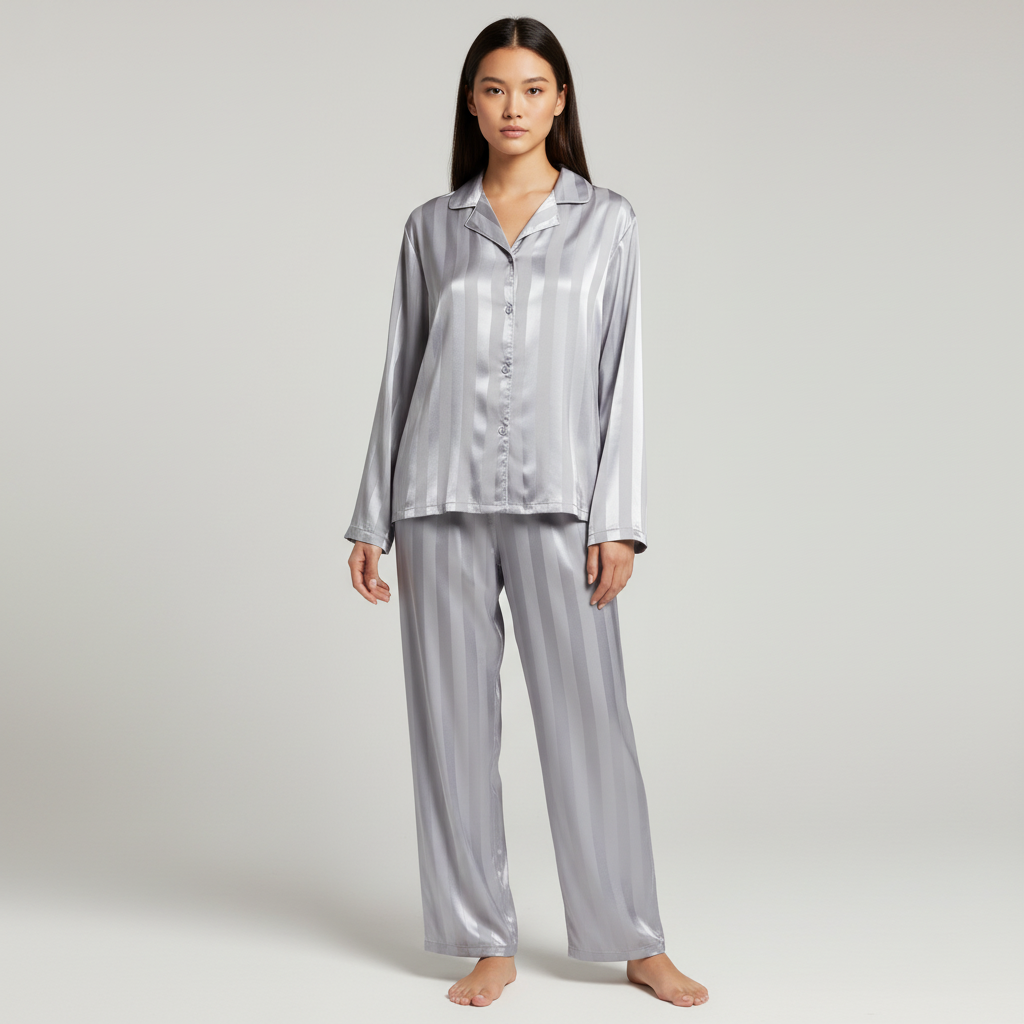 Completo elegante da donna in raso con top e pantaloni lunghi