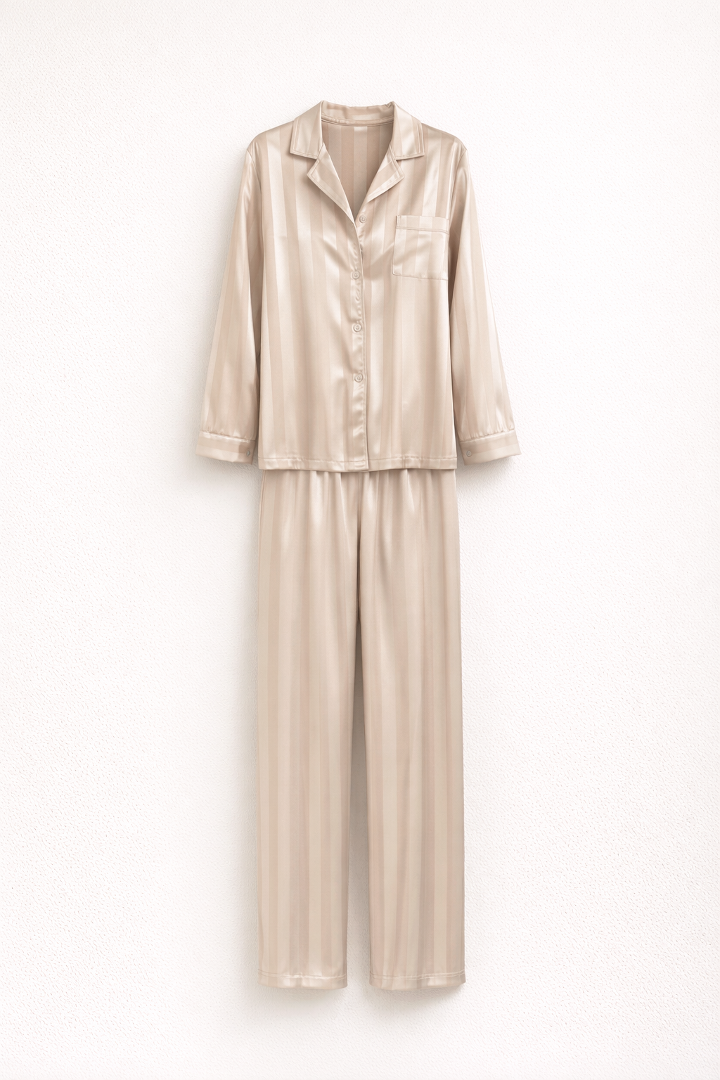 Completo elegante da donna in raso con top e pantaloni lunghi