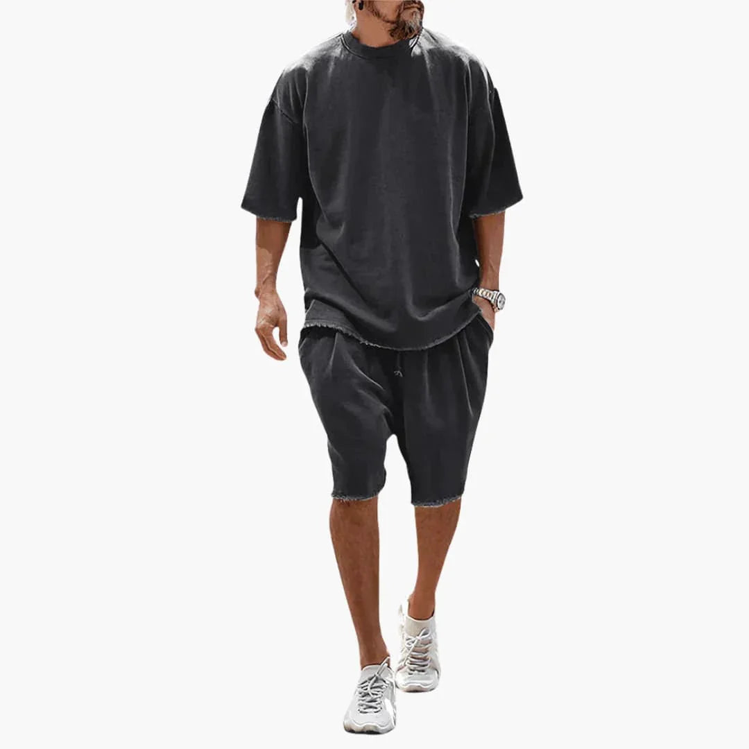 Completo estivo da uomo 2 pezzi con t-shirt oversized e pantaloncini con coulisse