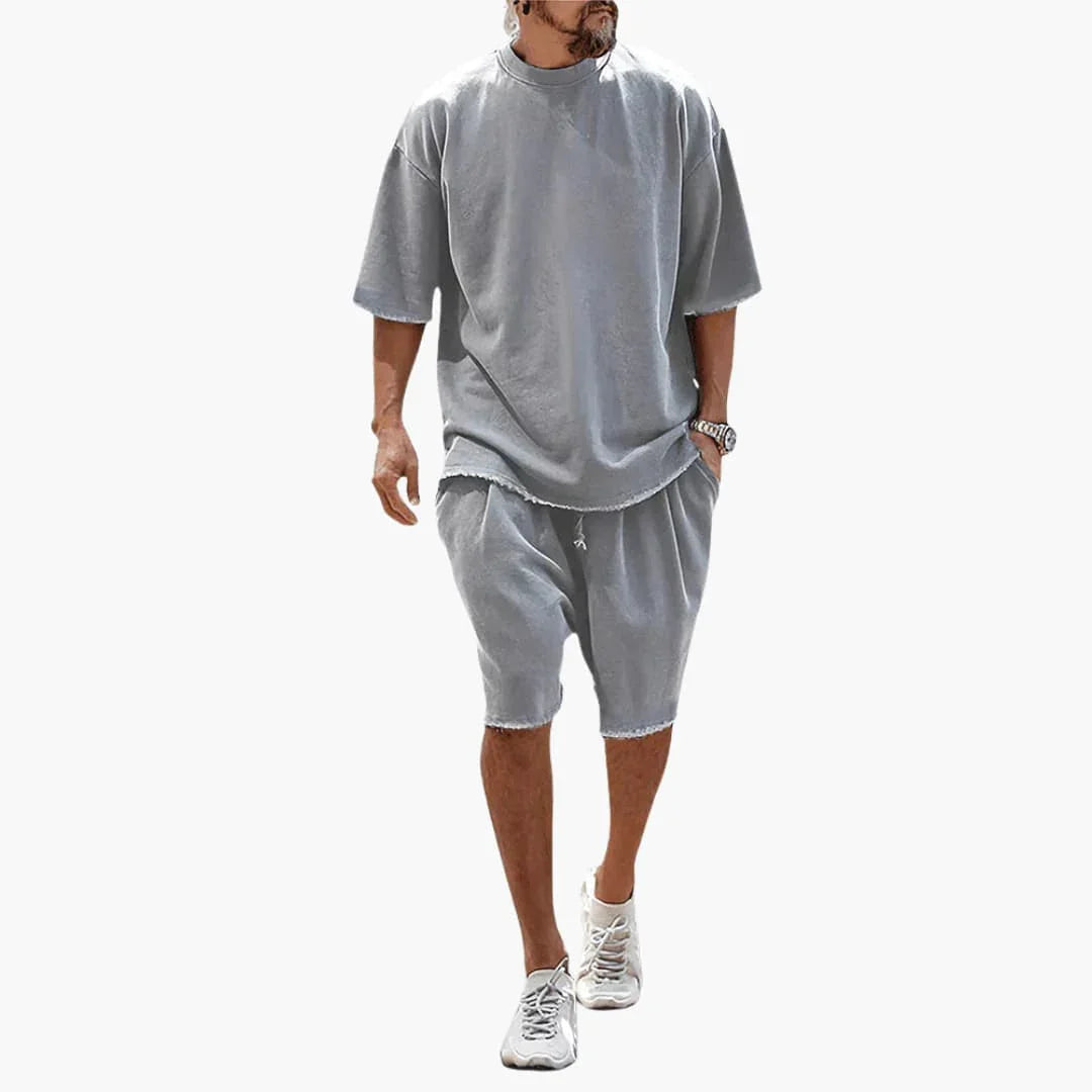 Completo estivo da uomo 2 pezzi con t-shirt oversized e pantaloncini con coulisse