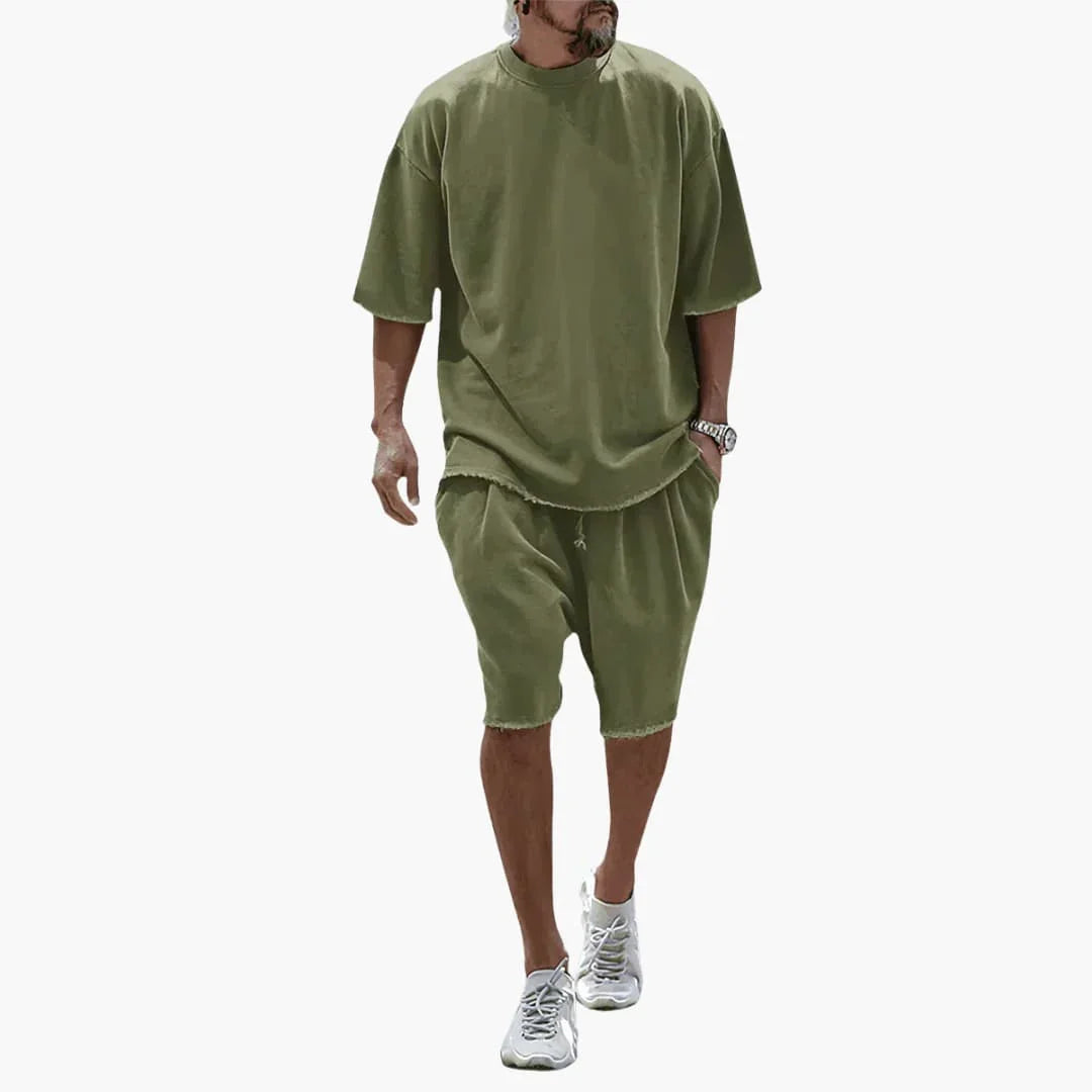 Completo estivo da uomo 2 pezzi con t-shirt oversized e pantaloncini con coulisse