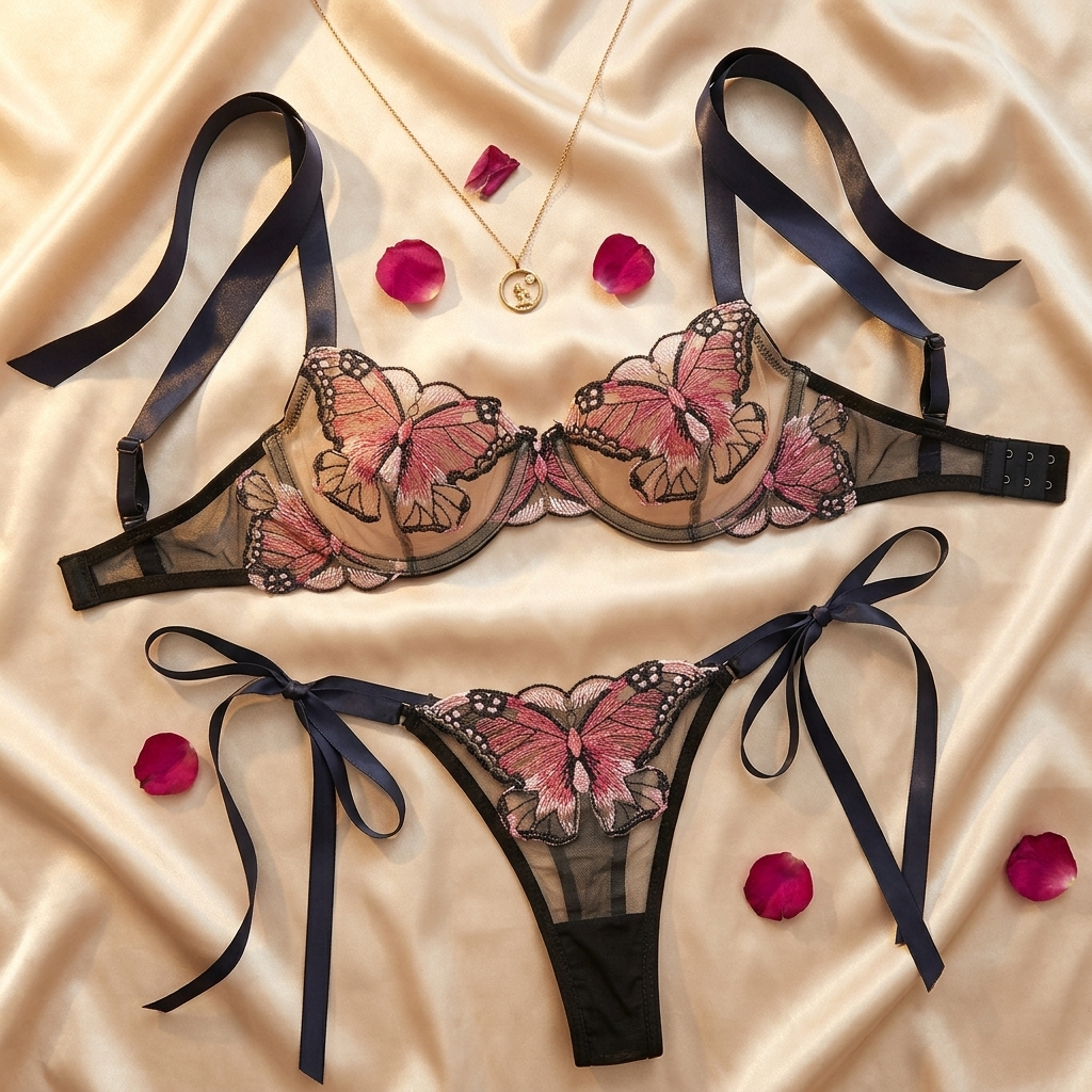 Completo intimo con ricamo a farfalla