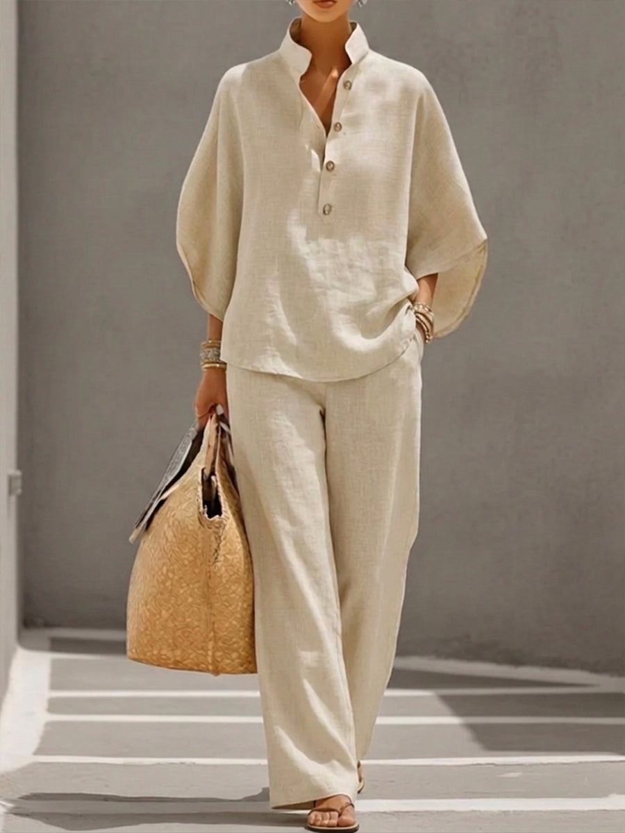 Completo loungewear da donna con colletto alla coreana