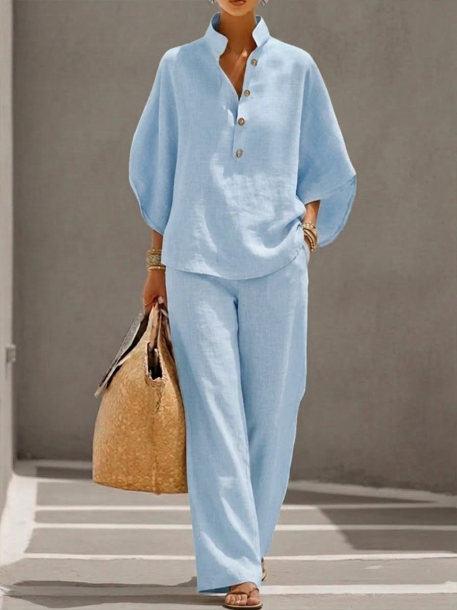 Completo loungewear da donna con colletto alla coreana
