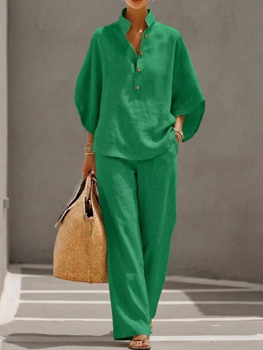 Completo loungewear da donna con colletto alla coreana