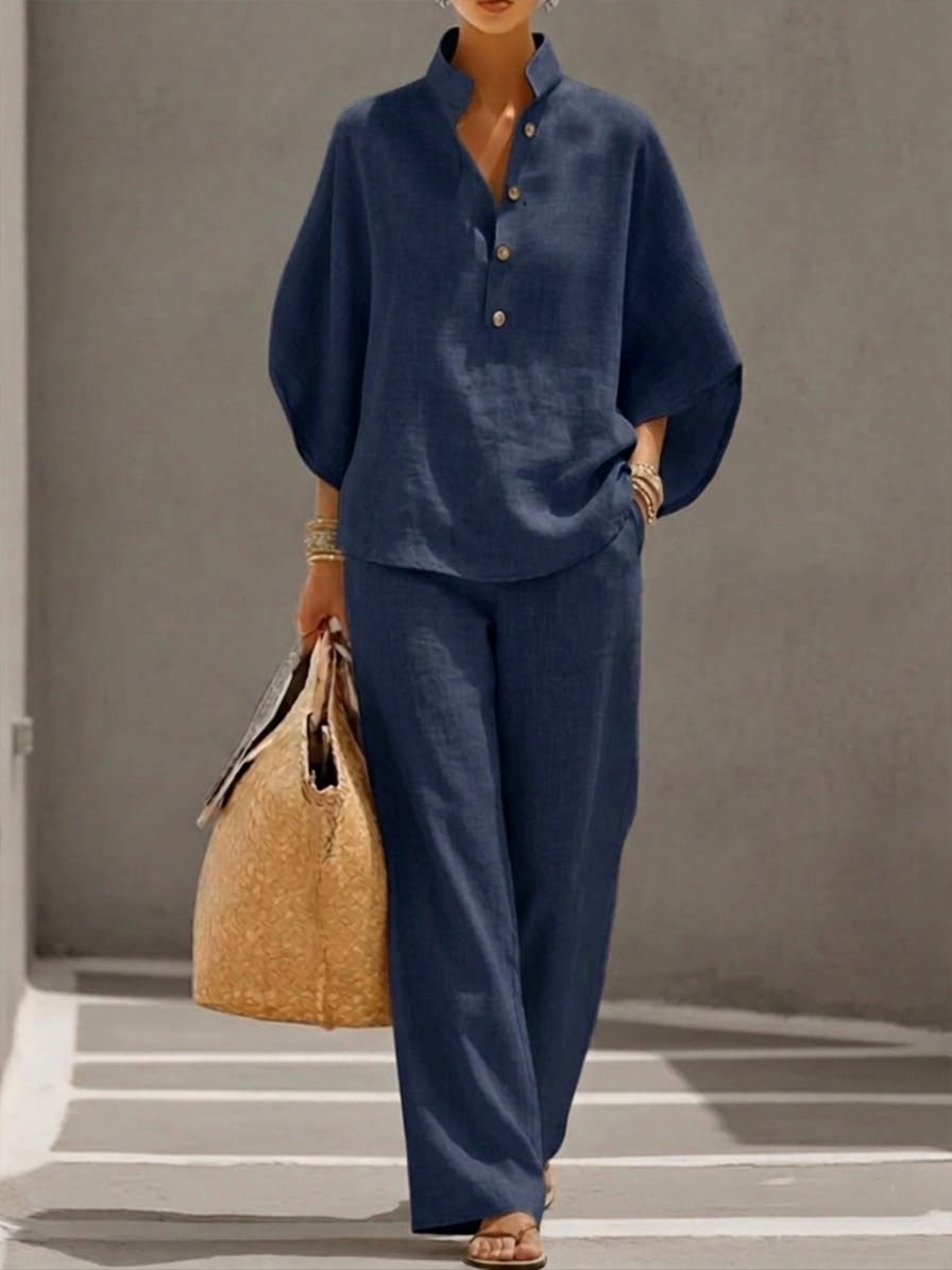 Completo loungewear da donna con colletto alla coreana