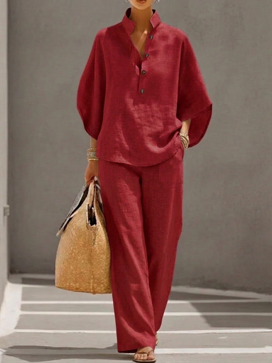 Completo loungewear da donna con colletto alla coreana