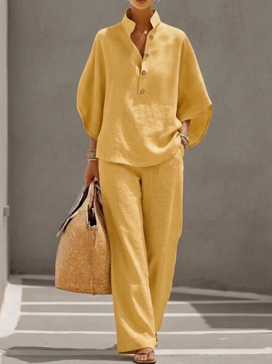 Completo loungewear da donna con colletto alla coreana