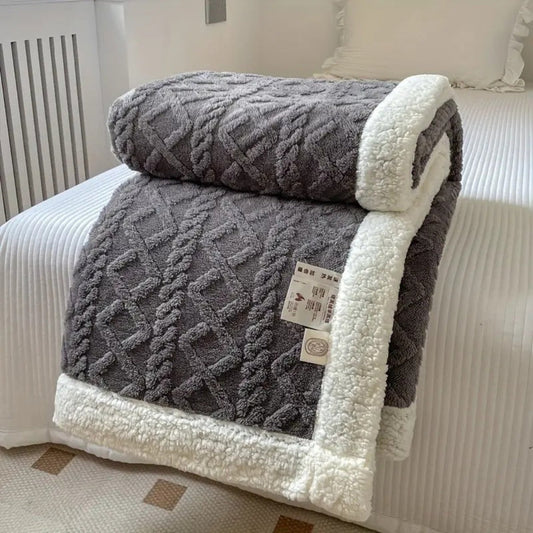 Coperta in Maglia Sherpa con Motivo a Rombi