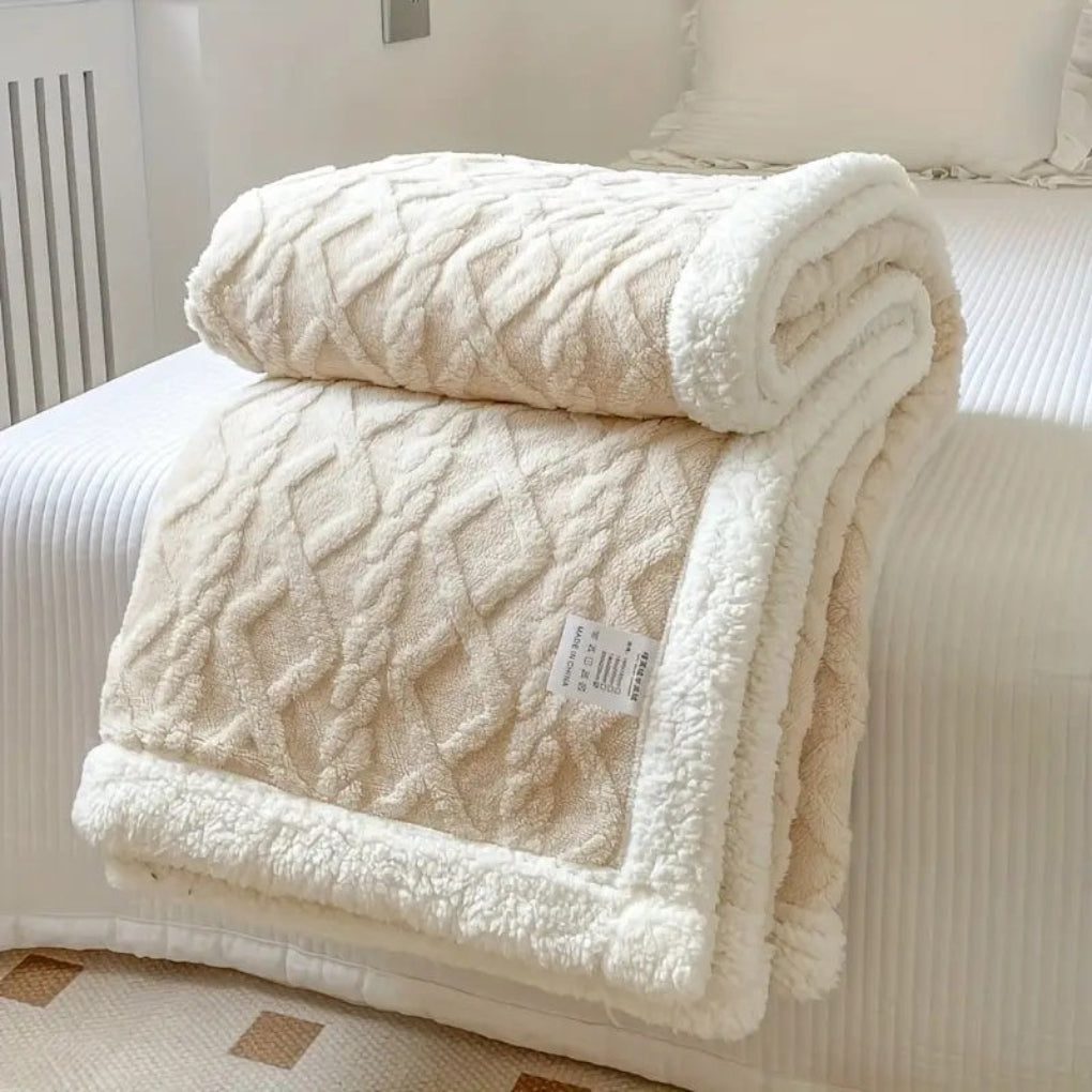Coperta in Maglia Sherpa con Motivo a Rombi