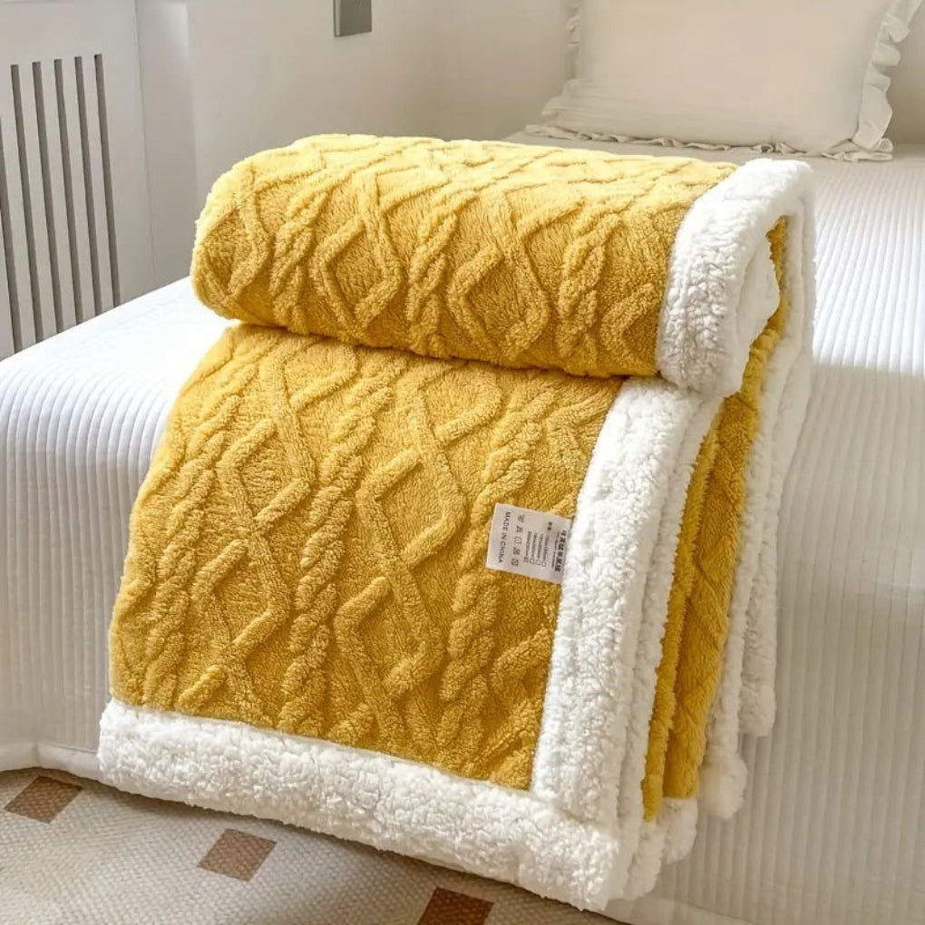 Coperta in Maglia Sherpa con Motivo a Rombi