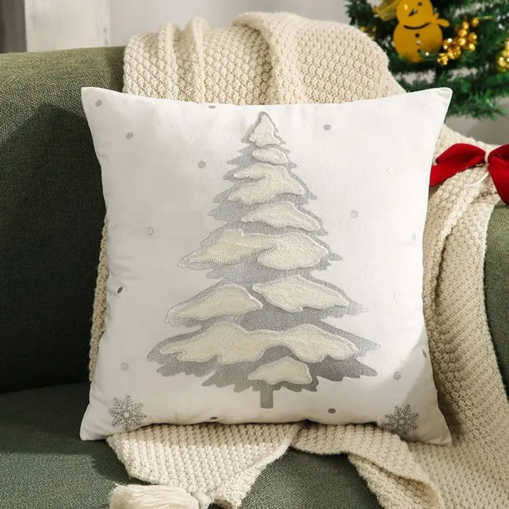 Copricuscino Decorativo in Velluto con Albero di Natale