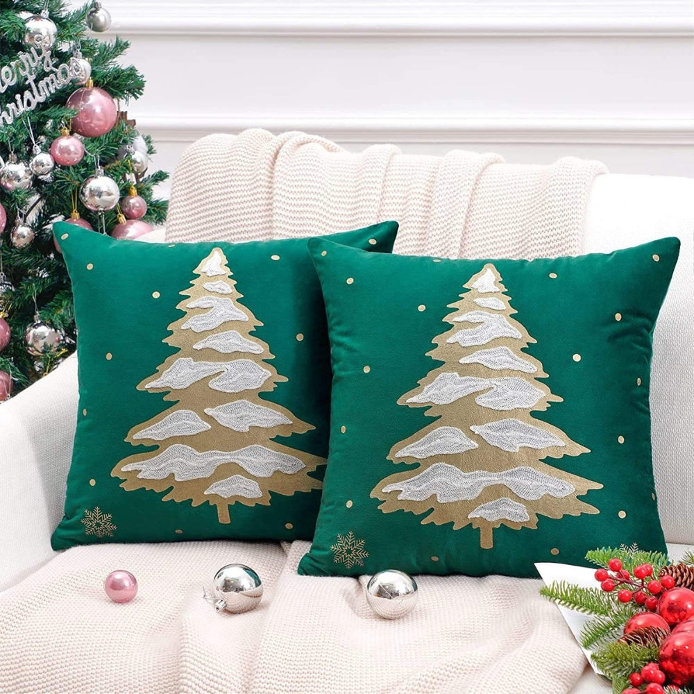 Copricuscino Decorativo in Velluto con Albero di Natale