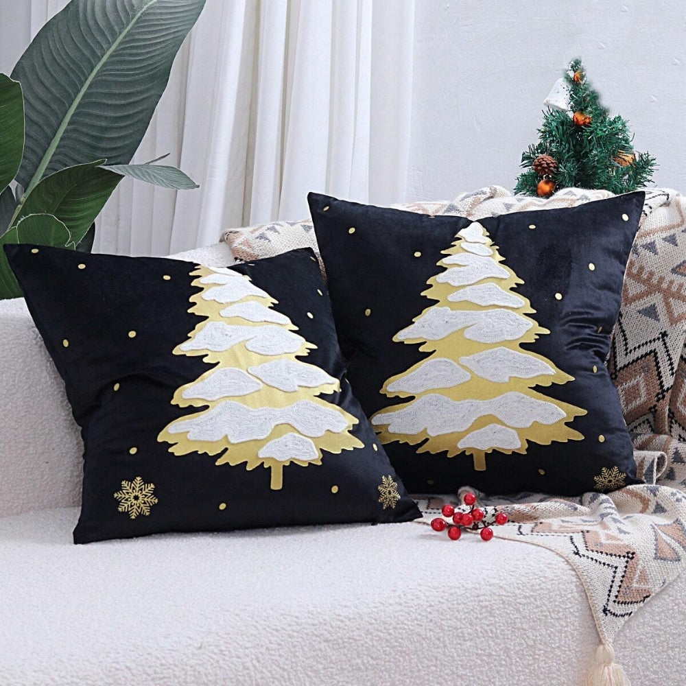 Copricuscino Decorativo in Velluto con Albero di Natale