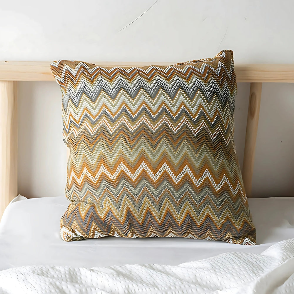 Copricuscino lavorato a maglia in stile boho con motivo a zig-zag