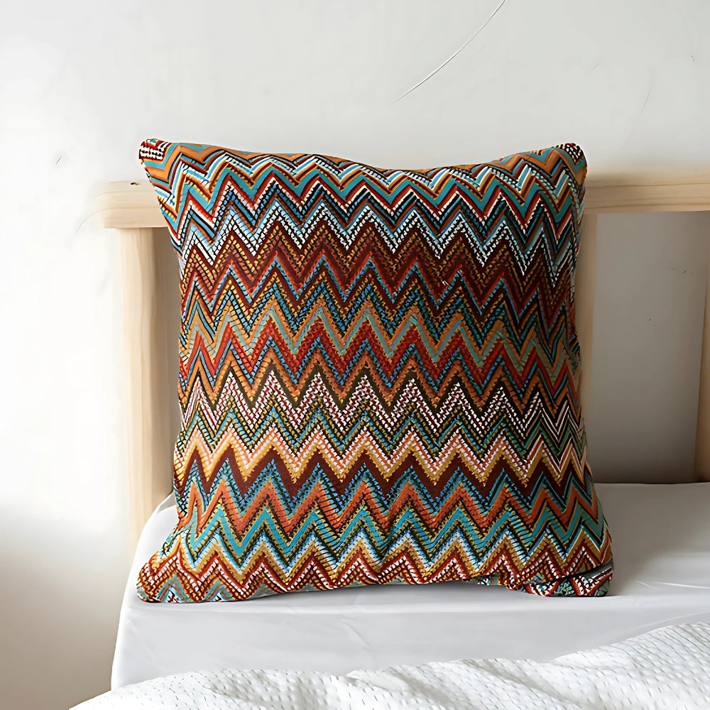 Copricuscino lavorato a maglia in stile boho con motivo a zig-zag