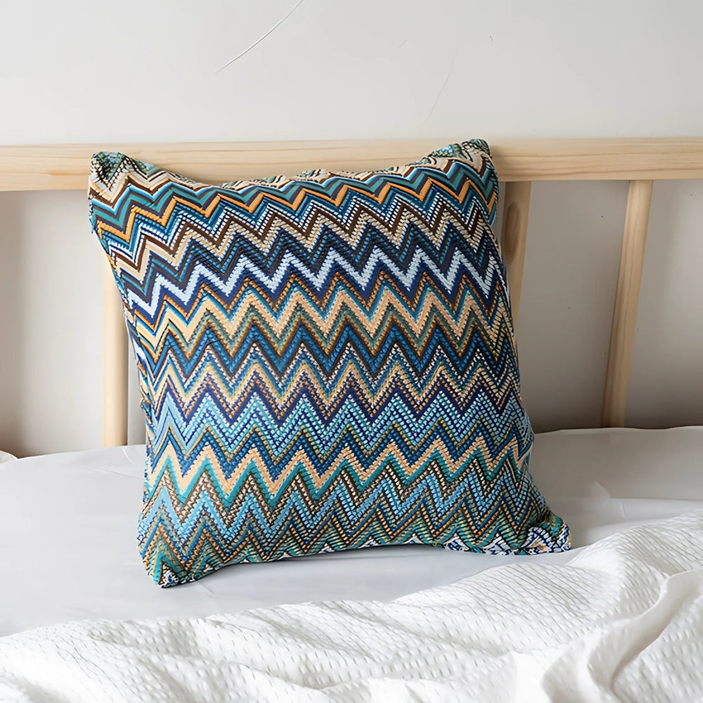 Copricuscino lavorato a maglia in stile boho con motivo a zig-zag
