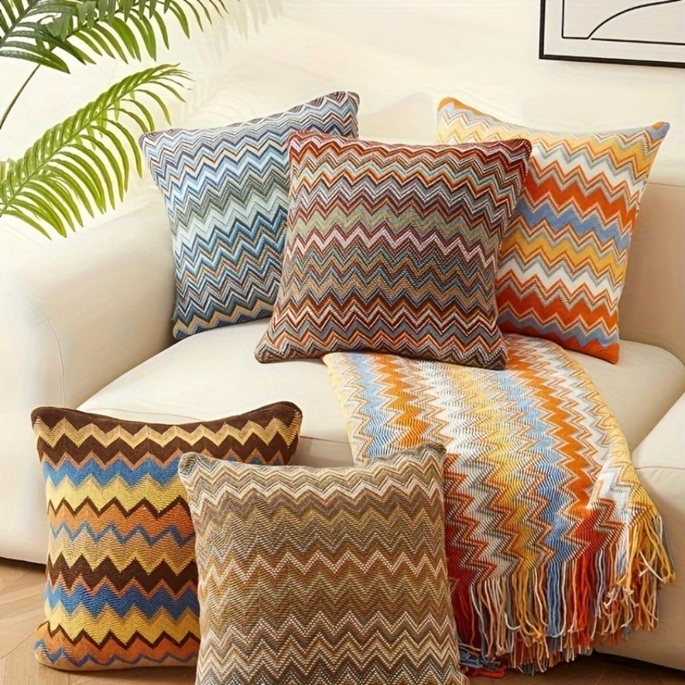 Copricuscino lavorato a maglia in stile boho con motivo a zig-zag