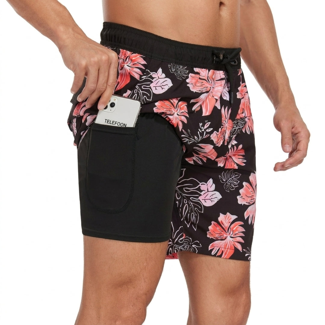 Costume da Bagno a Bermuda con Motivo Tropicale di Fenicotteri