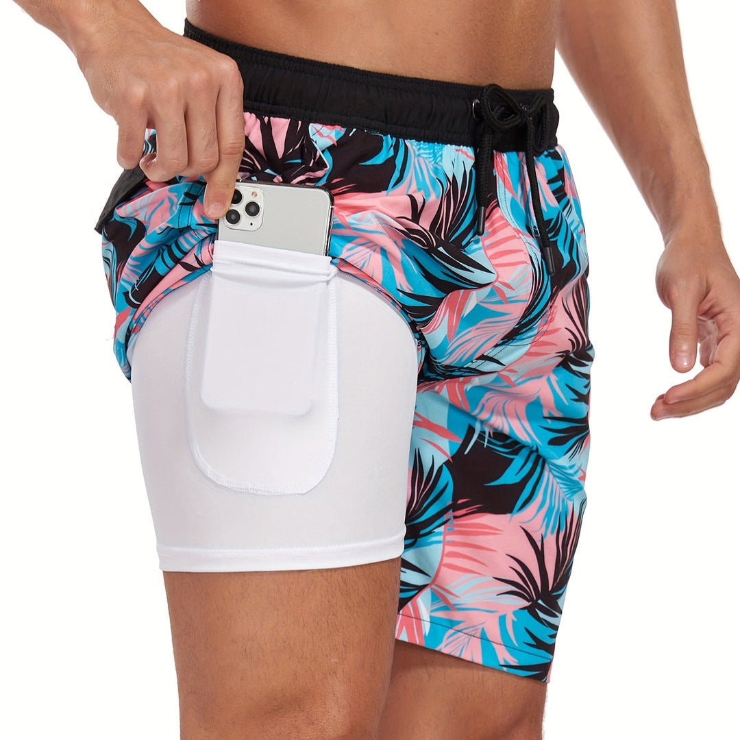 Costume da Bagno a Bermuda con Motivo Tropicale di Fenicotteri