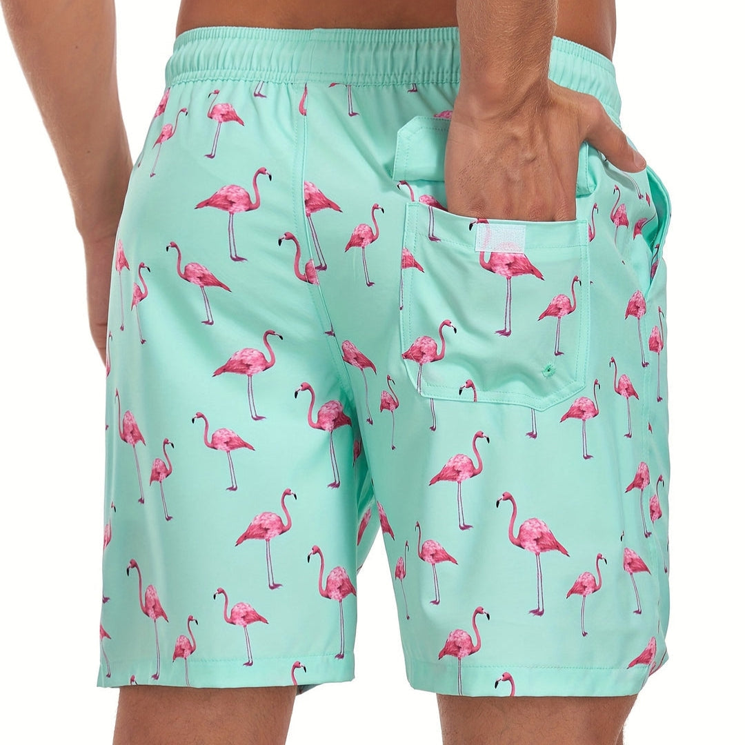 Costume da Bagno a Bermuda con Motivo Tropicale di Fenicotteri
