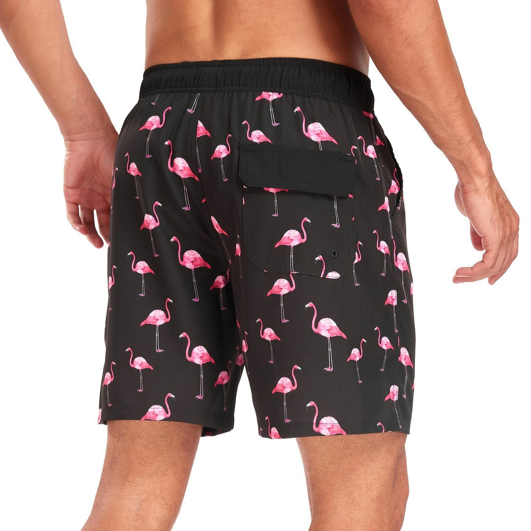 Costume da Bagno a Bermuda con Motivo Tropicale di Fenicotteri