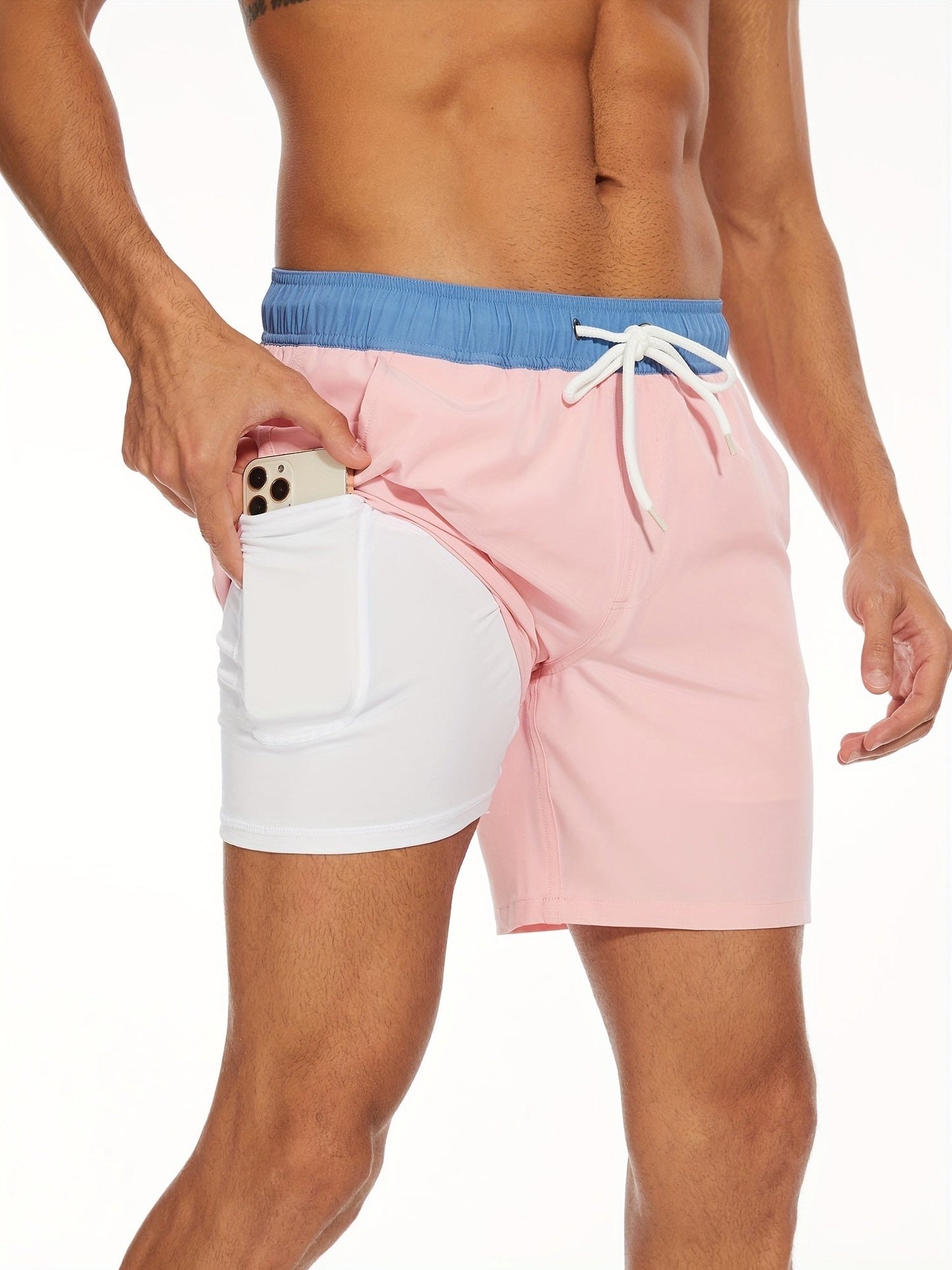 Costume da bagno da uomo elasticizzato ad asciugatura rapida con tasca per telefono