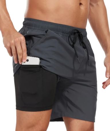 Costume da bagno da uomo elasticizzato ad asciugatura rapida con tasca per telefono