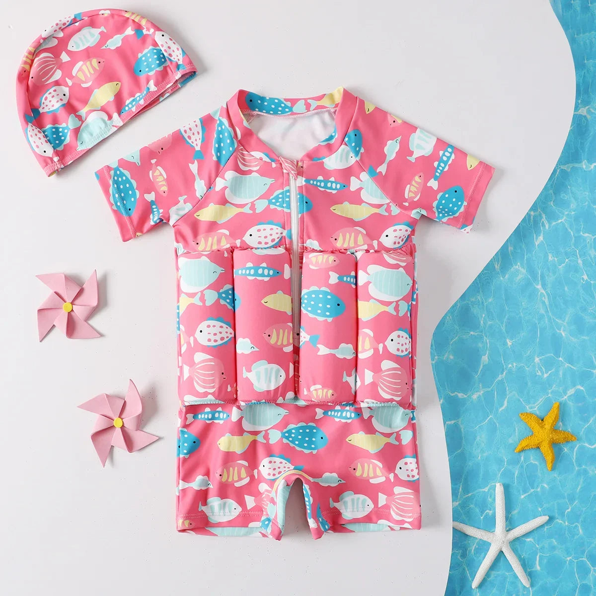 Costume da bagno evolutivo per bambini con galleggiamento regolabile – Per imparare a nuotare in sicurezza con protezione UV