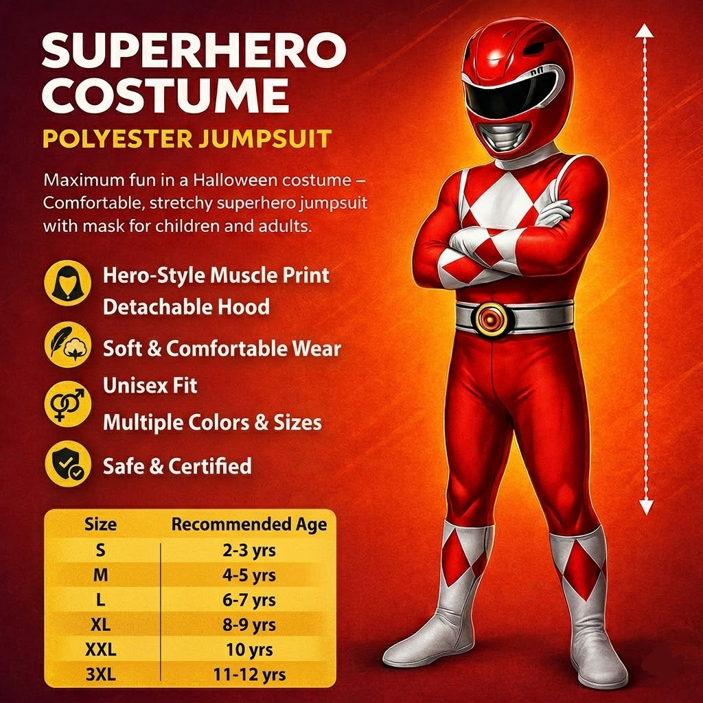 Costume da supereroe per bambini – Tuta intera con stampa muscoli per feste e celebrazioni