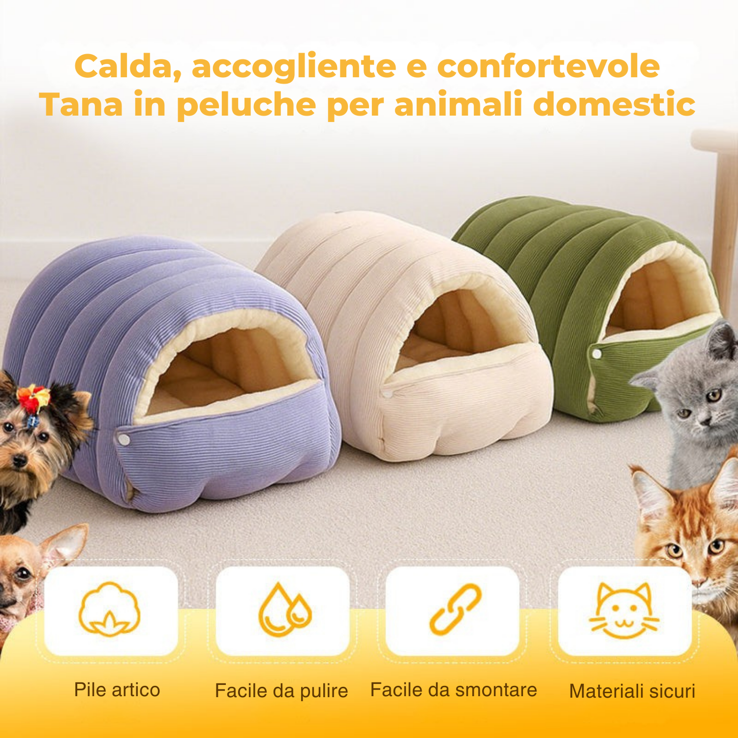 Cuccia a grotta morbidissima Deluxe per animali domestici