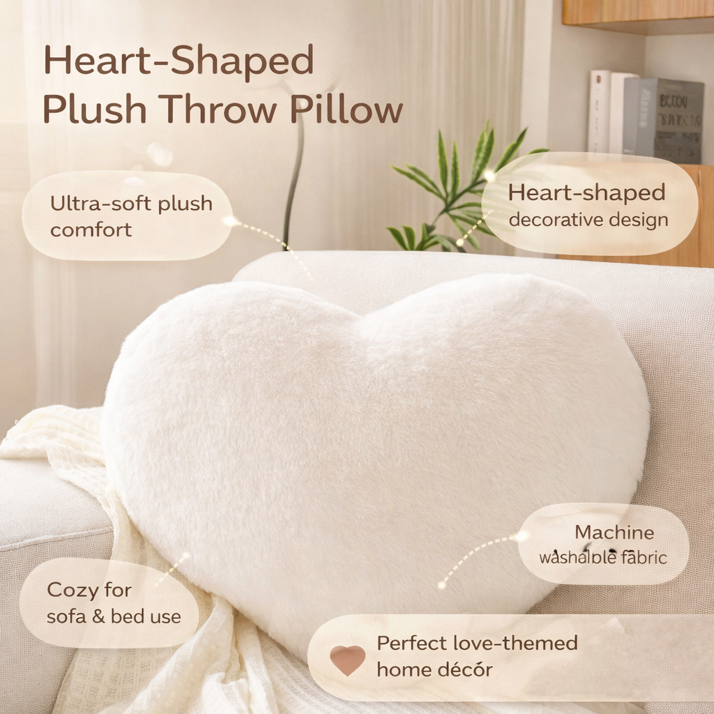 Cuscino Decorativo da Divano in Peluche a Forma di Cuore
