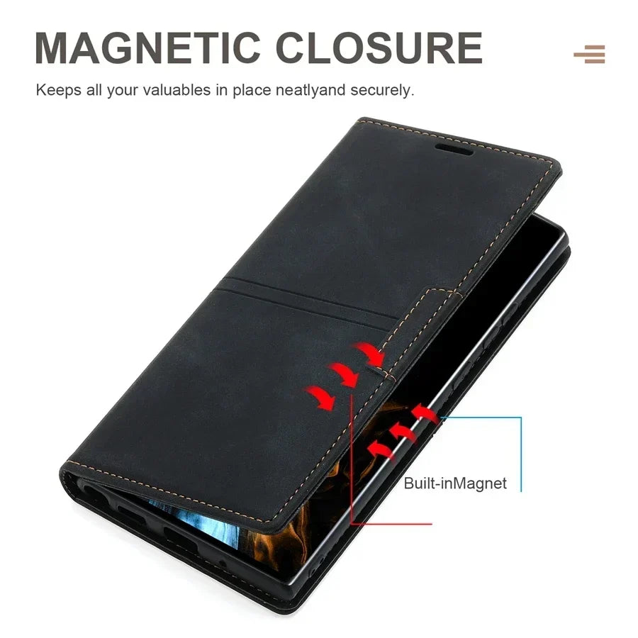 Custodia a portafoglio in pelle | Custodia magnetica a libro con funzione protettiva