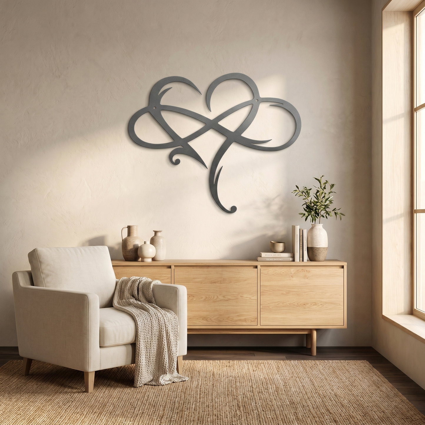 Decorazione da Parete in Metallo Cuore Infinito | Simbolo dell'Infinito e del Cuore | Elegante Decorazione Murale