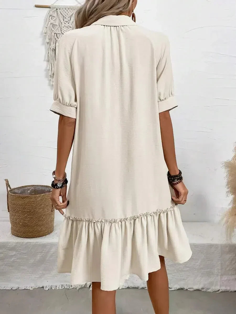 Elegante abito a camicia con orlo a volant per ogni occasione