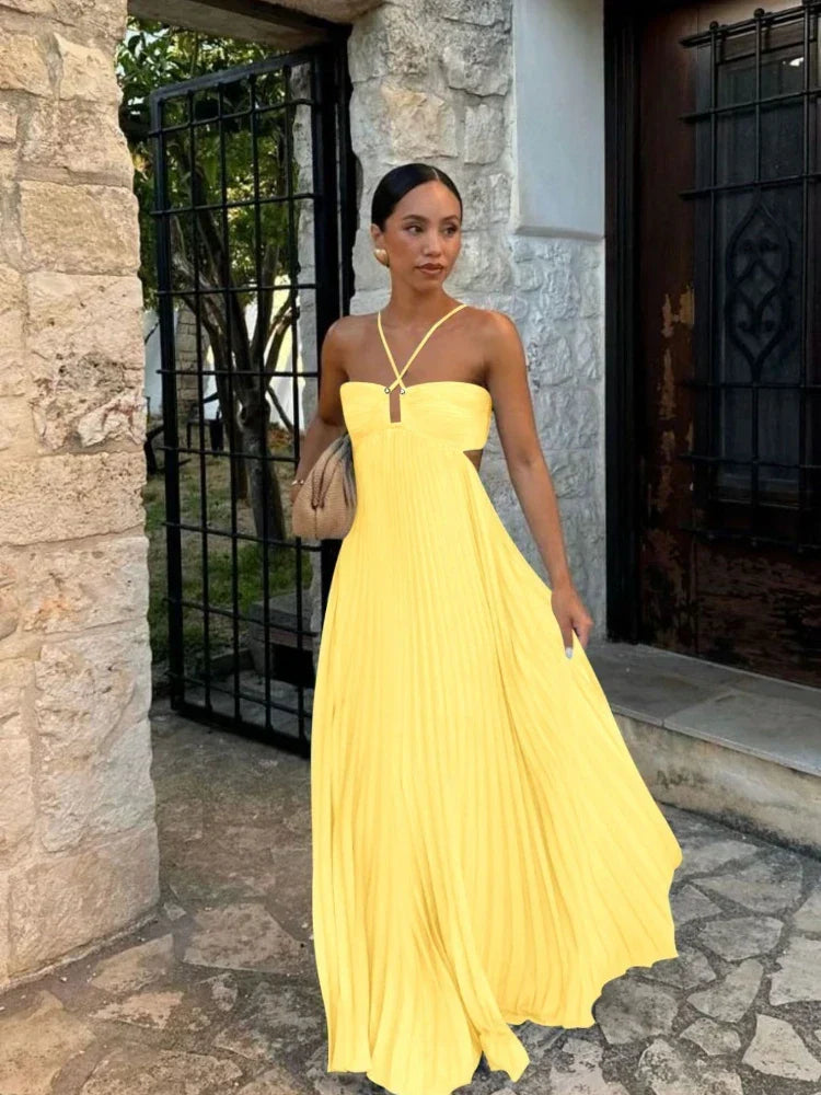 Elegante abito lungo plissettato per ogni occasione